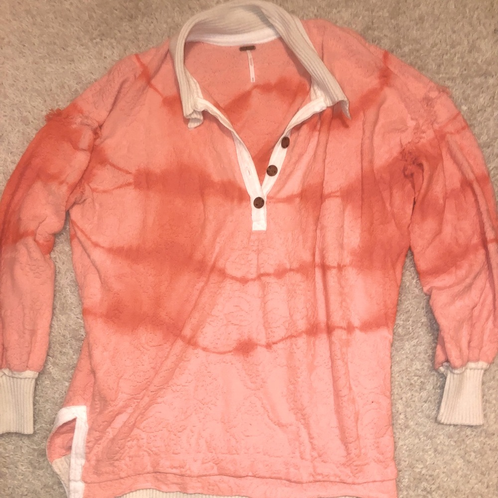 Free People Pink Tie Dye Button Collared Pullover